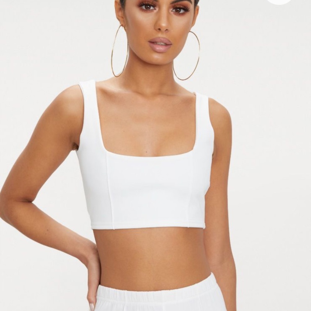 Pretty Little Thing Cream Square Neck Zip Back Top